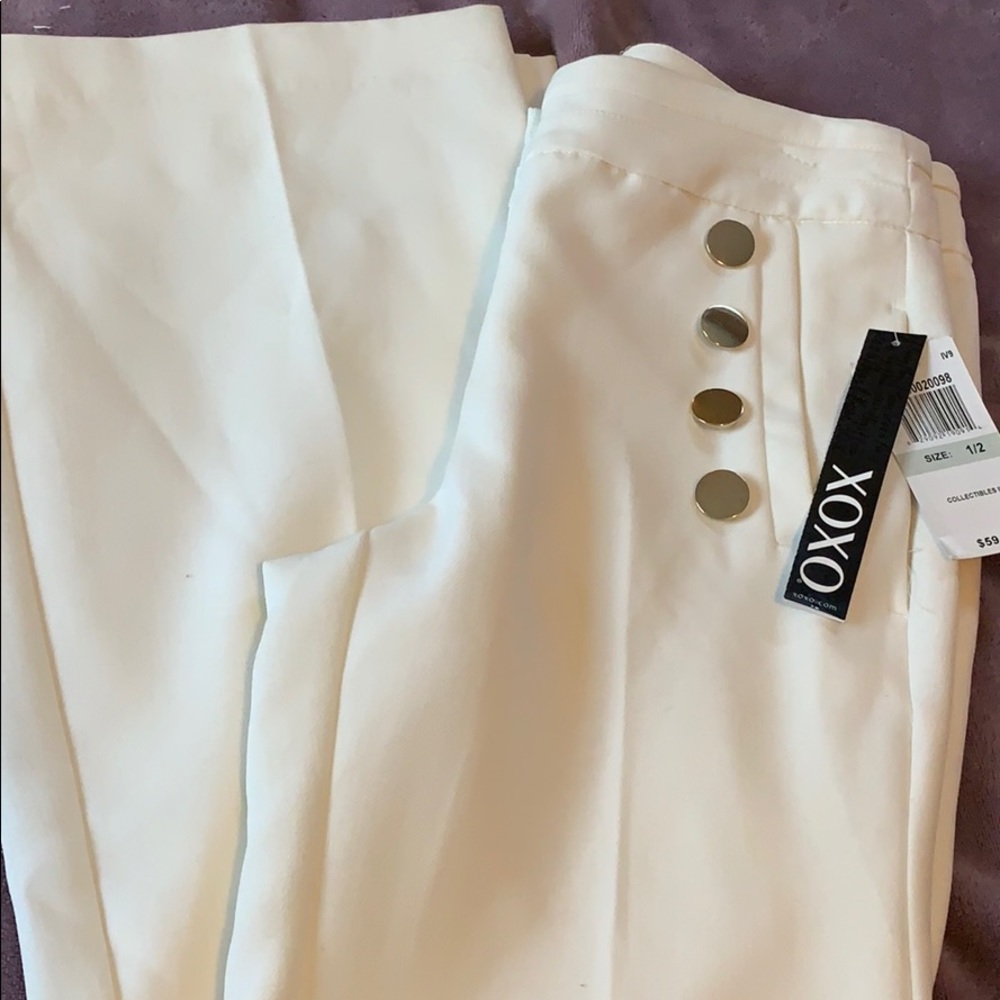 Cream wide leg slacks